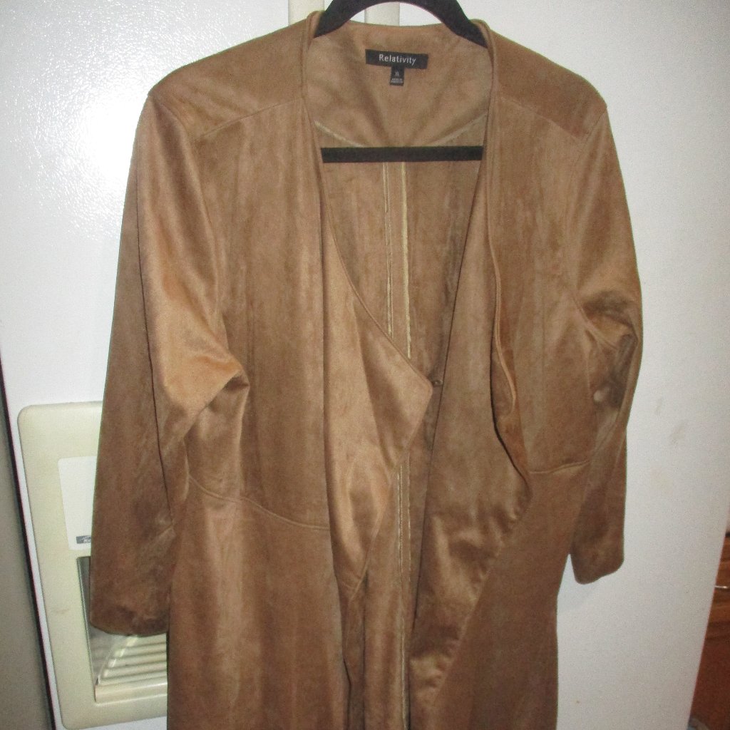 Relativity Brown Faux Suede Waterfall Open Front Jacket Cardigan Topper Xl Nwot